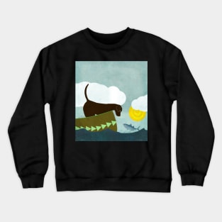 Chocolate Labrador In A Canoe With A Fish Friend Crewneck Sweatshirt